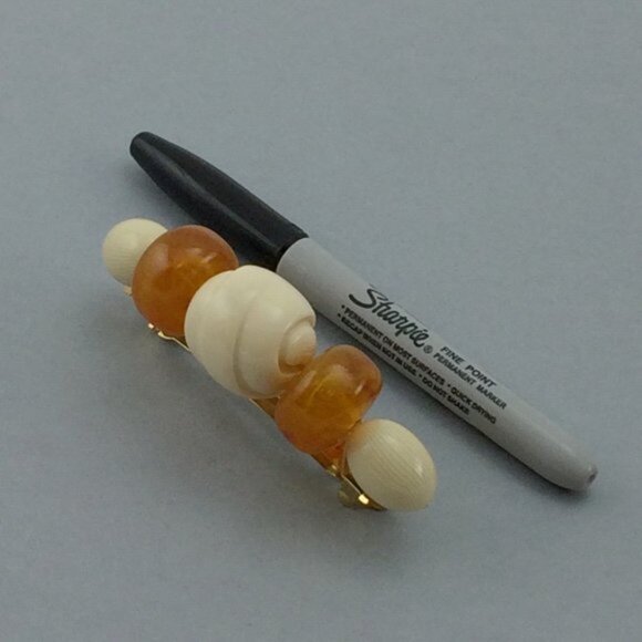 Vtg Large Plastic Beaded French Barrette Hair Clip Made in France Faux Amber - Picture 15 of 16